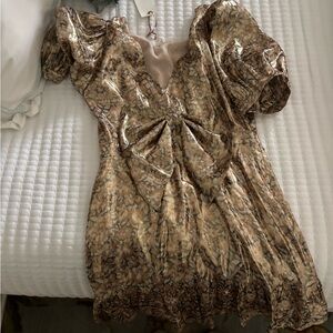 LoveShackFancy Tan Patterned Mini Dress